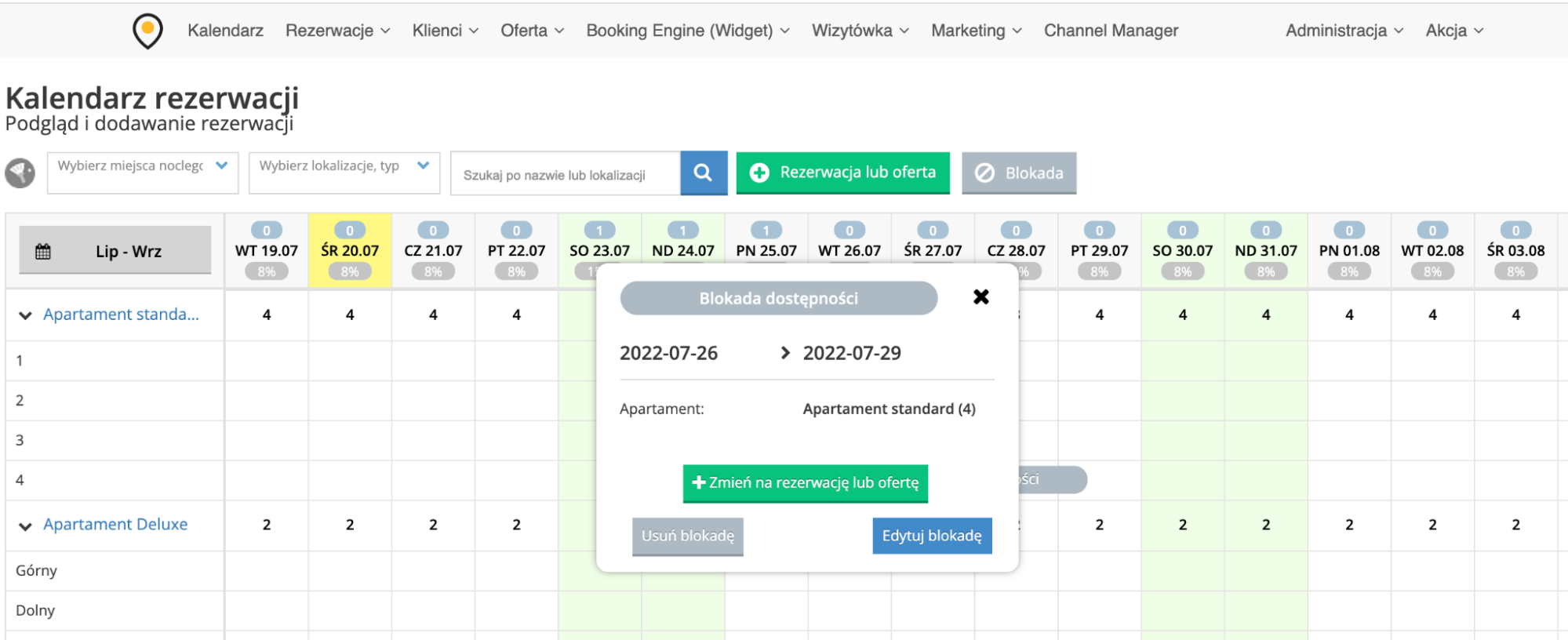 kalendarz rezerwacji