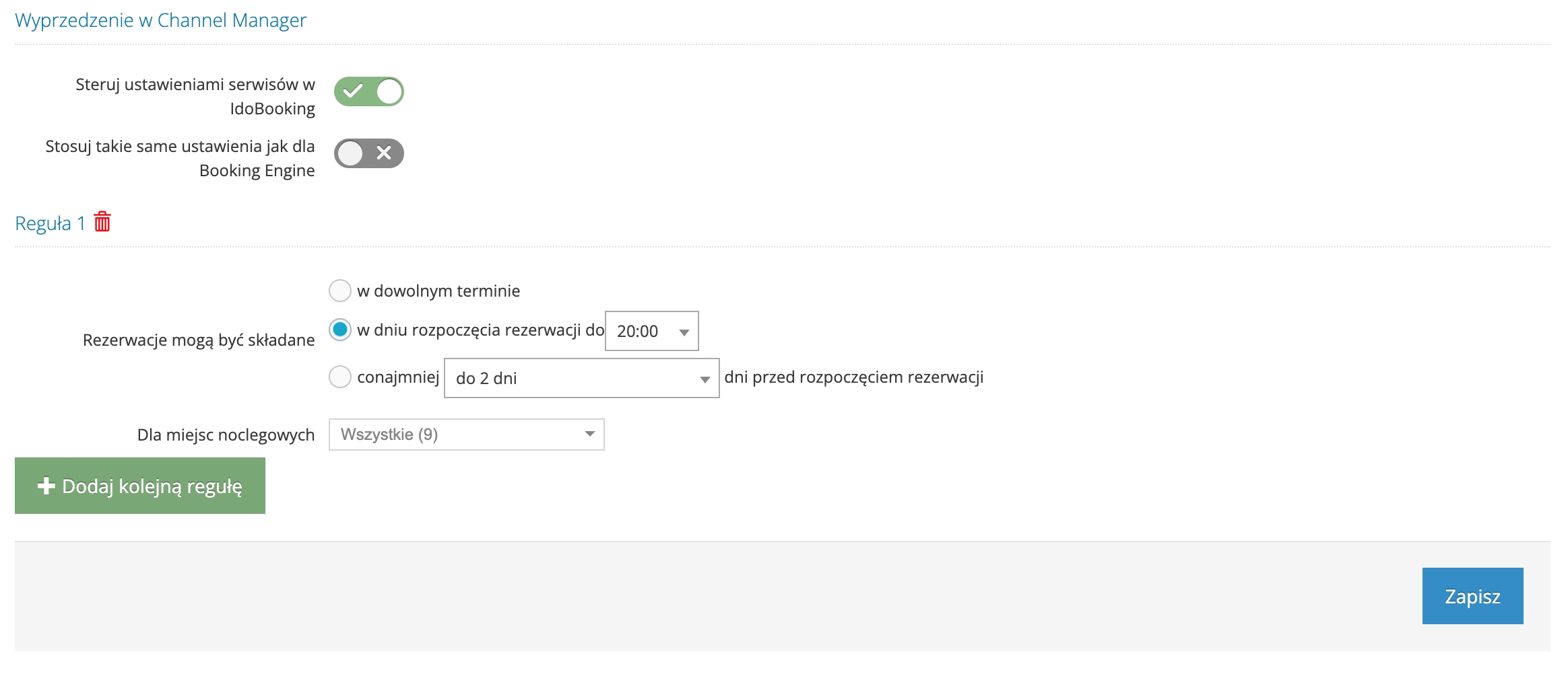 Wiele reguł wyprzedzenia rezerwacji w Channel Managerze IdoBooking